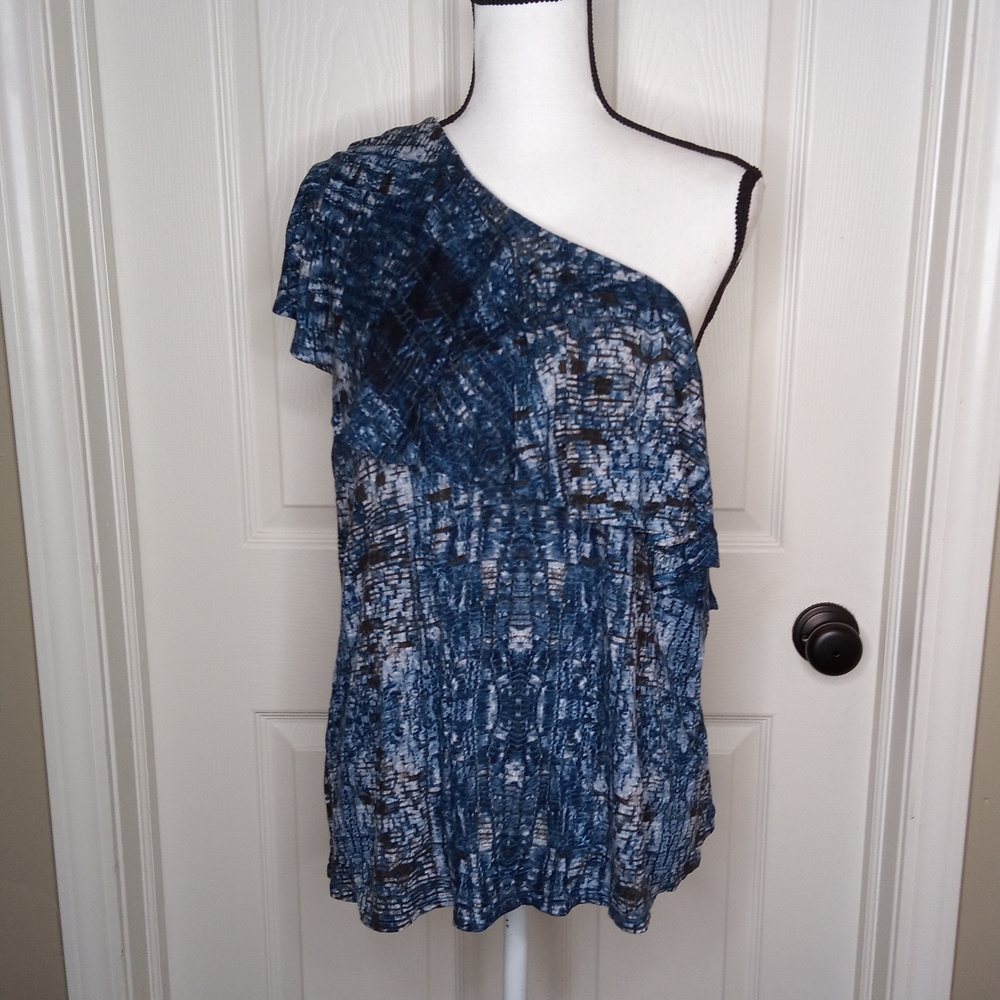NEW Jennifer Lopez XX Large Blue One Shoulder Ruffle Trim Top